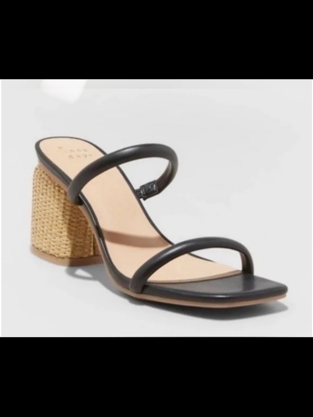 a new day Black Double-Strap Block Heel Sandal with Woven Heel